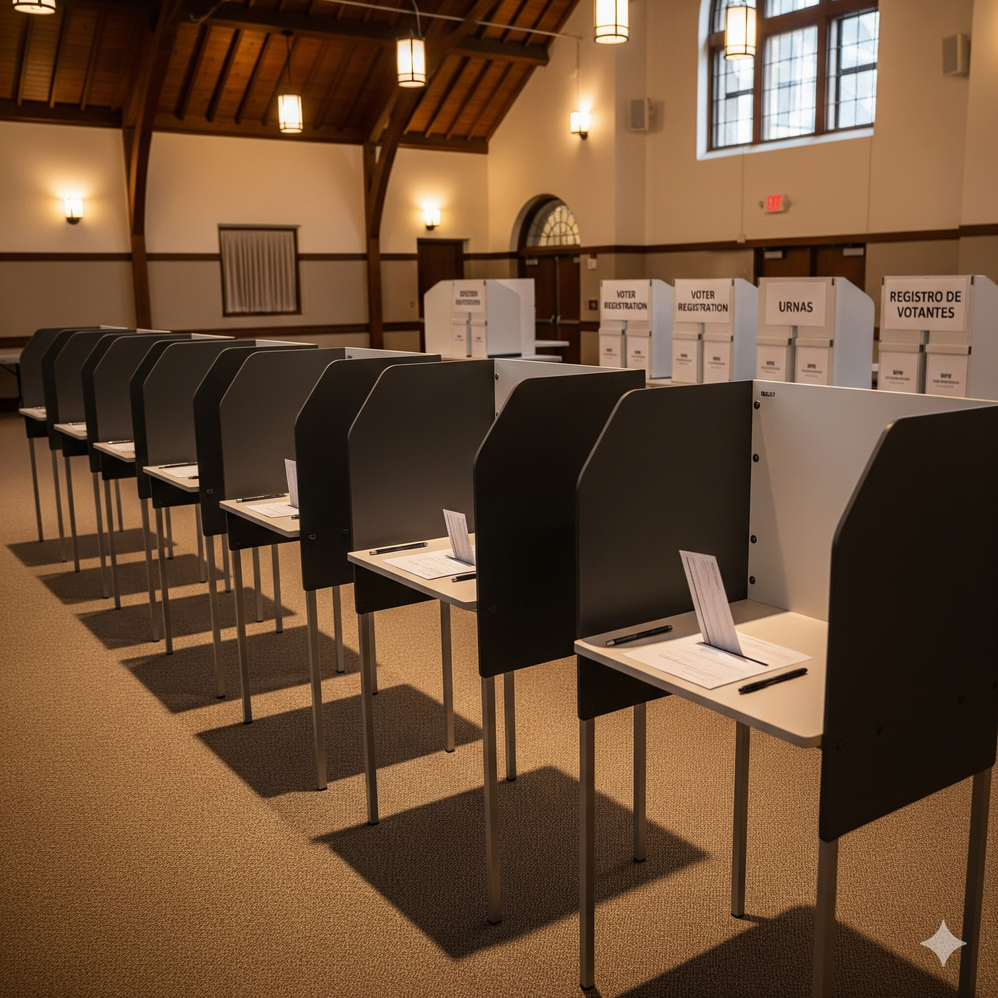 Row of voting booths ready for an election